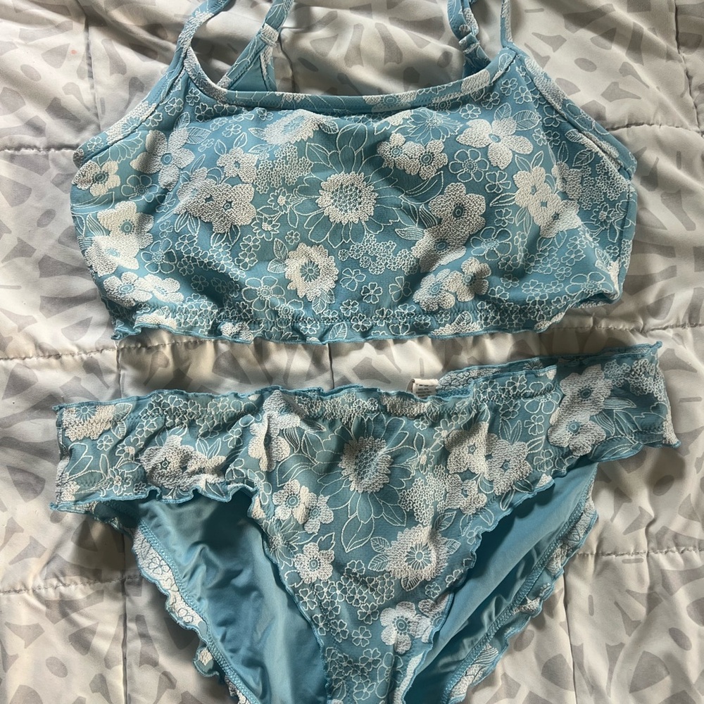 Aerie Light Blue Lace-Trim Bikini